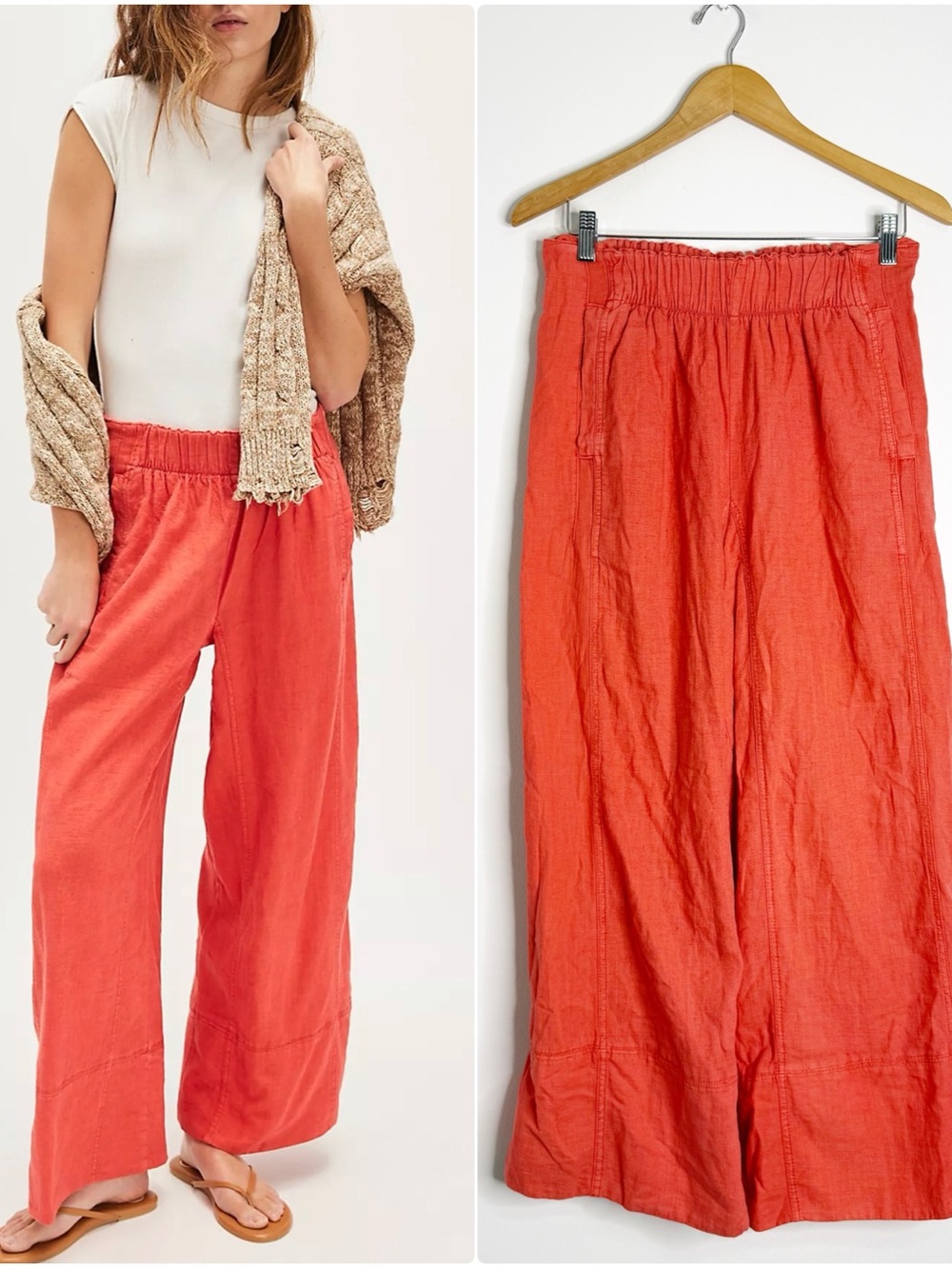 Free People Day’s End Linen Pull-On Pants XS Dark Salmon Wide Leg